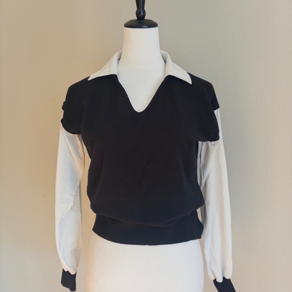 Siani Milano Black & White Contrast Sweater Top | Preppy Layered Look |Size S